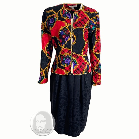 Adrianna Papell x Talbots Suit Jacket & Skirt Set Silk 2pc Jacquard Sz 8 Vintage - Picture 9 of 17